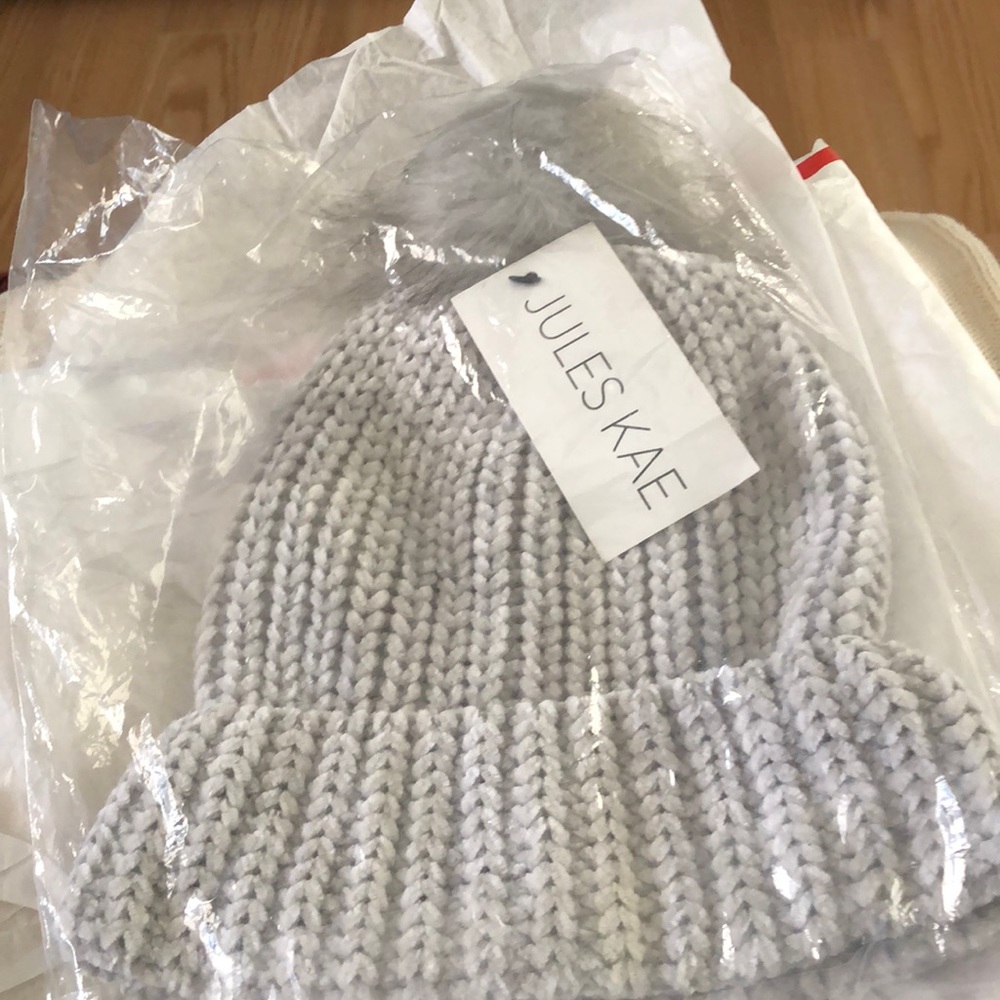 Jules Kae Pom Beanie in Light Grey NWT